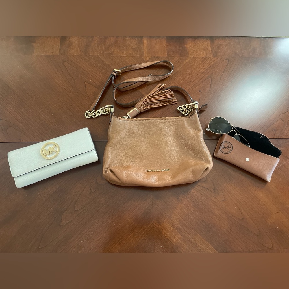Michael Kors Pebbled Leather Tassel Crossbody Bag Brown - Picture 5 of 5